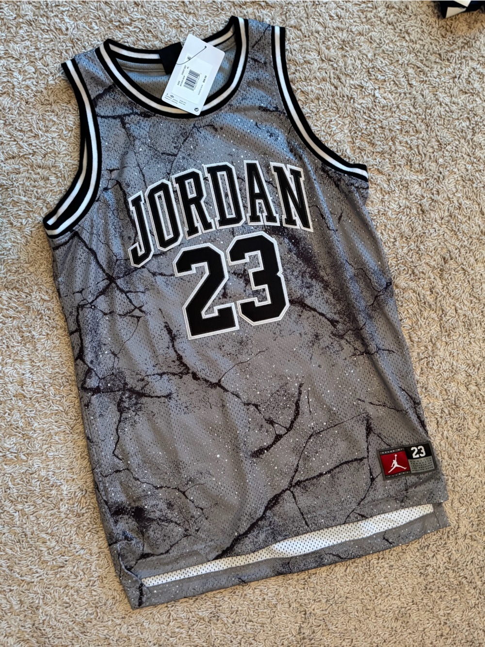 NWT Boys Jordan 23 Cement Gray Basketball Jersey, size XL